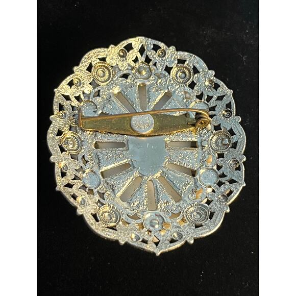 VTG Cameo Filigree Brooch West Germany Silver Tone Beaded Read - Picture 5 of 6